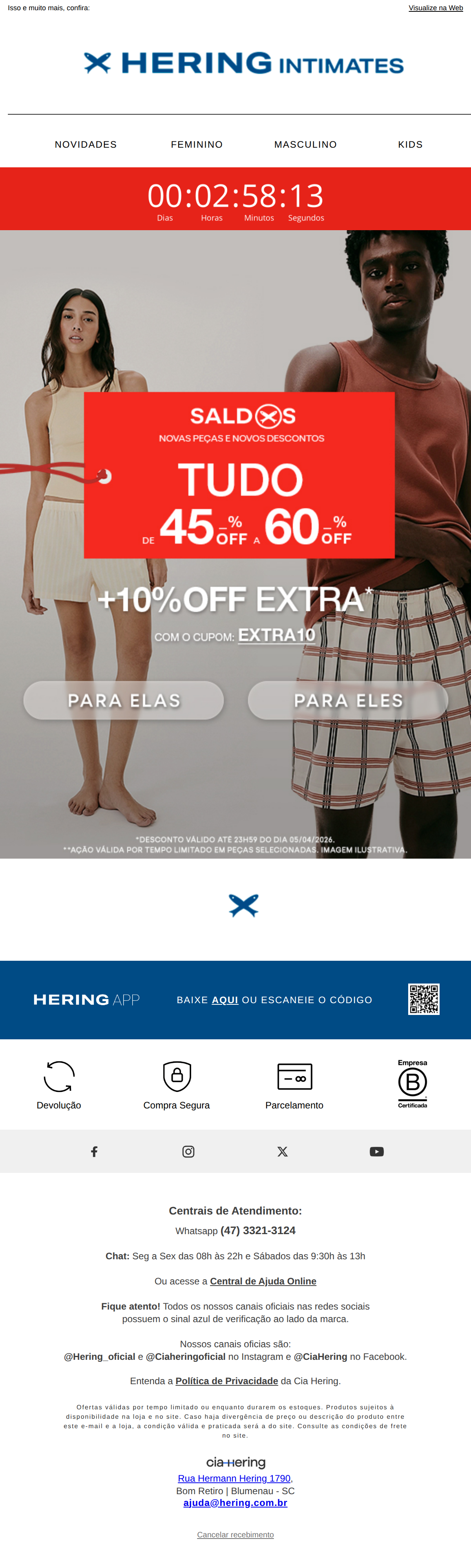 Hering - Pijamas até 60% OFF + 10% OFF extra